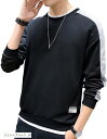 エンプティオ クルーネック カットソー ストリート系 長袖 トレーナー メンズ 丸首 ブラック(ジェットブラック, M)