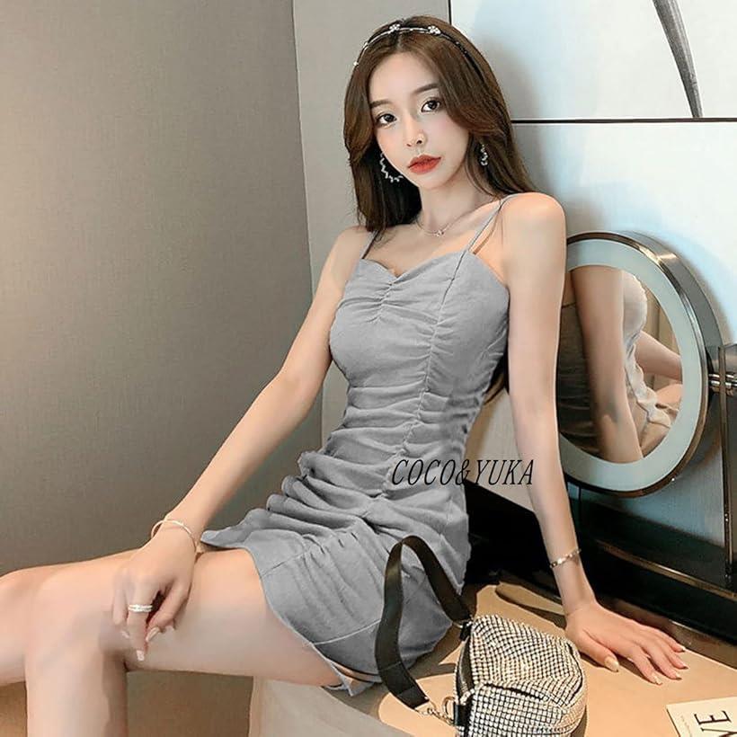 タイト ミニ ワンピース ノースリーブ キャミソール スカート レディース(ホワイト, M)