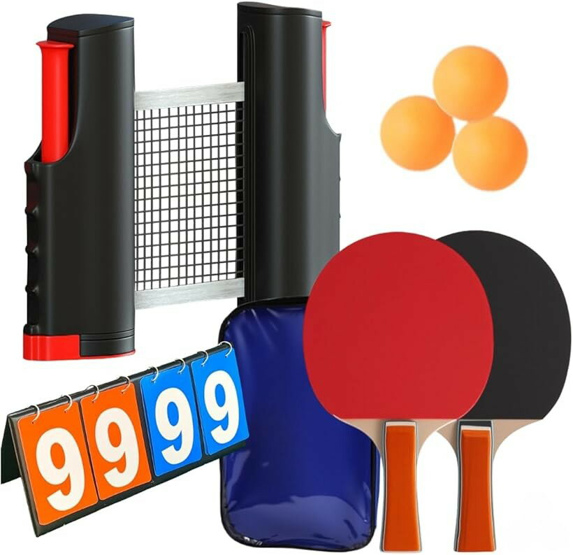 卓球ネット ラケット 卓上 卓球台 ポータブル スコアボード ピンポン玉 セット (ブラック)