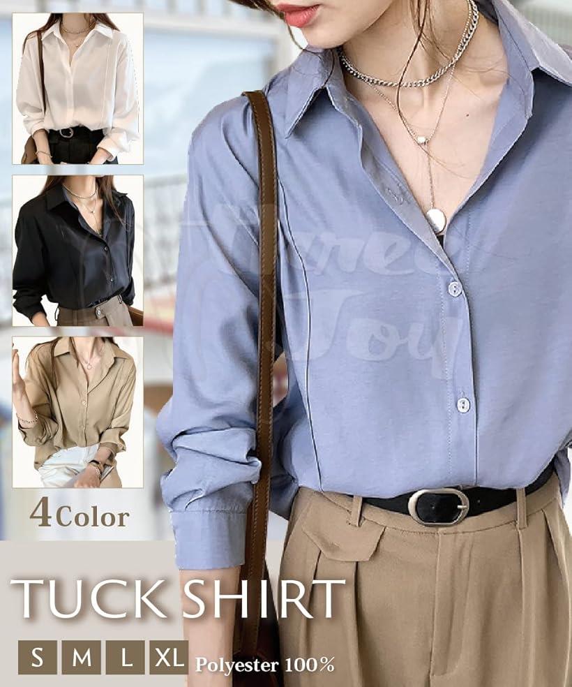 ブラウス レディース シャツ 長袖 カジュアル ビジネス シフォン(ブルー, M)