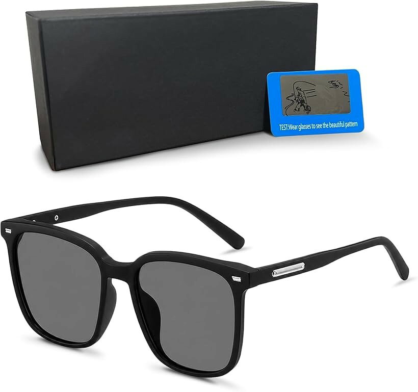 サングラス 偏光 UVカット 超軽量 22.4g ウェリントン UV400 紫外線カット TR90フレーム (BLACK/BLACK「艶消し」)