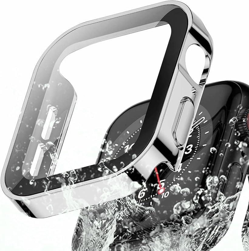 アップルウォッチ カバー 防水 ケース 保護 iWatch apple(シルバーメタル, 45mm)
