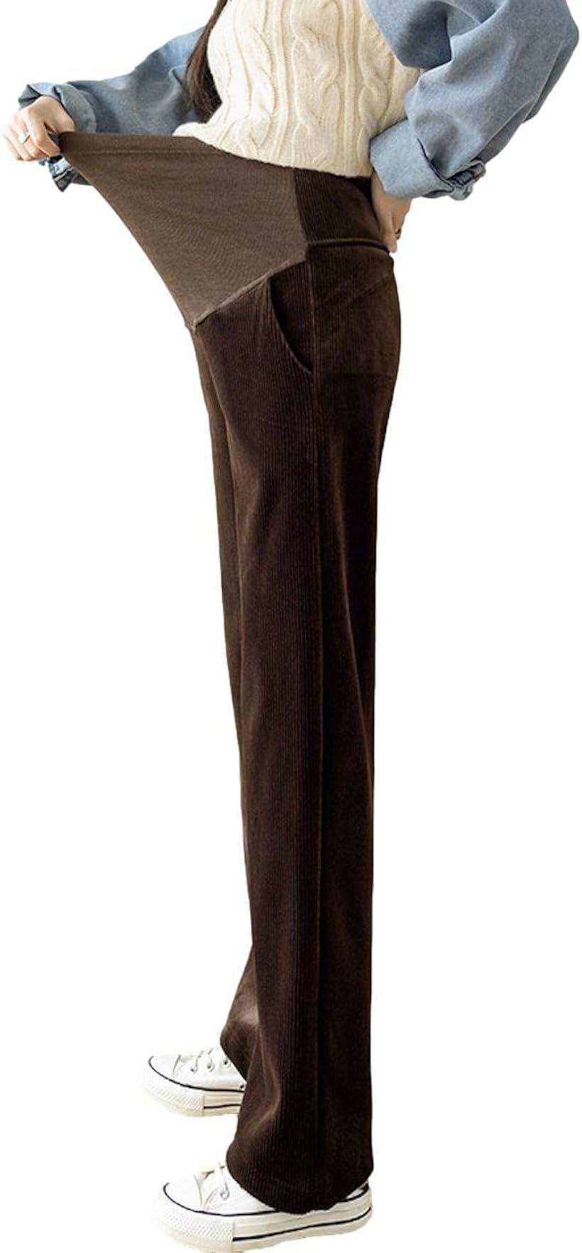 あったか裏起毛 マタニティ コーデュロイ パンツ ウエスト調節 レディース (ブラウン, M)