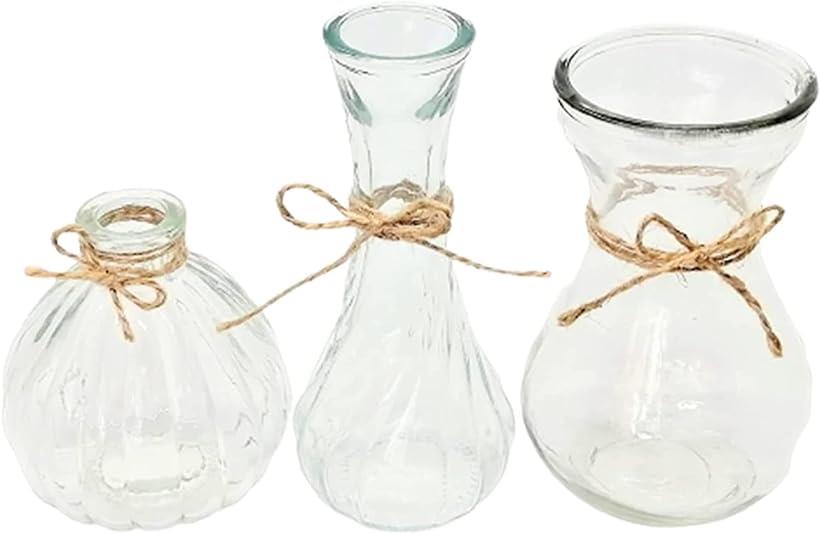 母の日 ガラスの花瓶 透明 ミニ花器 一輪挿し ガラスボトル フラワーベース ガラスベース 紐飾り付き( 3個セット)