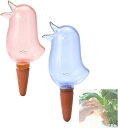 自動給水器 じょうろ 小鳥型 植物 水やり 給水キャップ 2色セット 植木 鉢植え プラスチック製(ピンク ブルー, 普通)