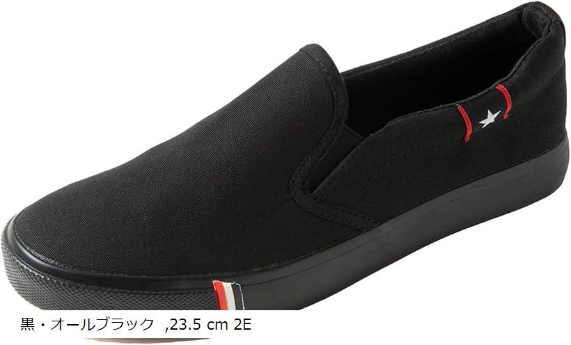スリッポン スニーカー メンズ レディース デッキシューズ ワンポイント 星柄 おしゃれ 黒 白 キャンバス カジュアル 旅行 室内 男女 大きいサイズ 37 23.5 2E (黒・オールブラック, 23.5 cm 2E)
