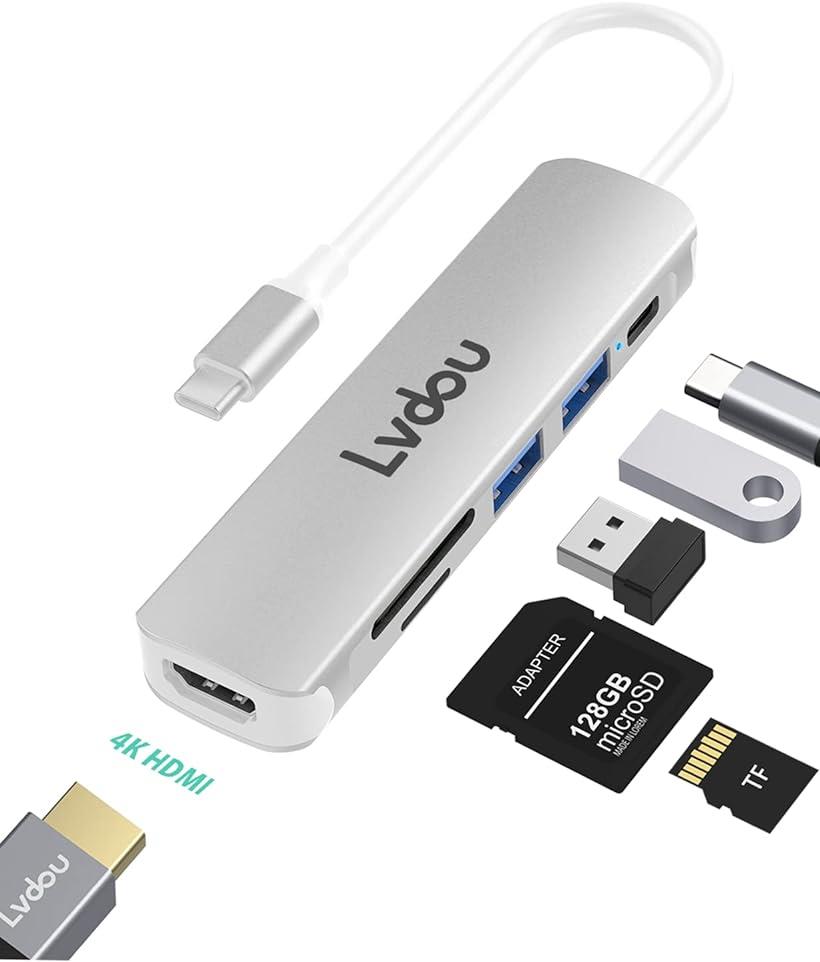 USB C nu A_v^ 6-in-1 }`|[g Type-C 85W PD[d 4K HDMI Micro SD / SDJ[h[_[ USB-C A_v^( Silver)