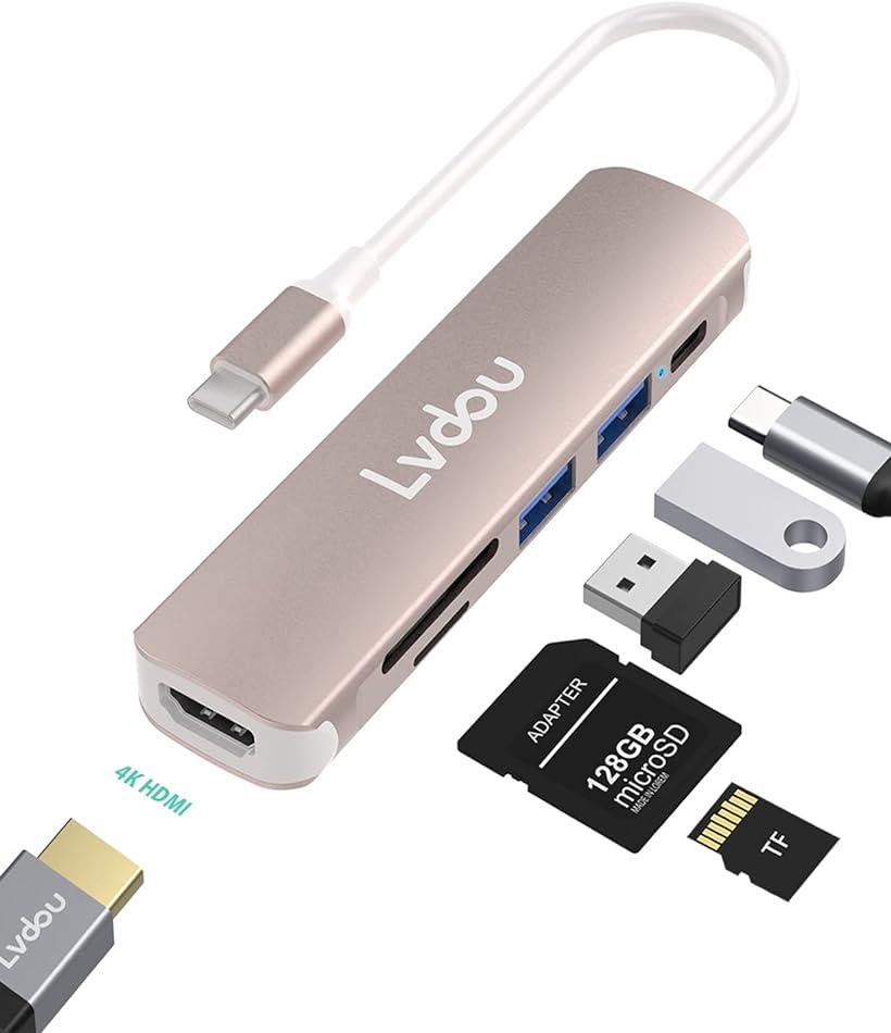 USB C nu A_v^ 6-in-1 }`|[g Type-C 85W PD[d 4K HDMI Micro SD / SDJ[h[_[ USB-C A_v^( Rose Gold)