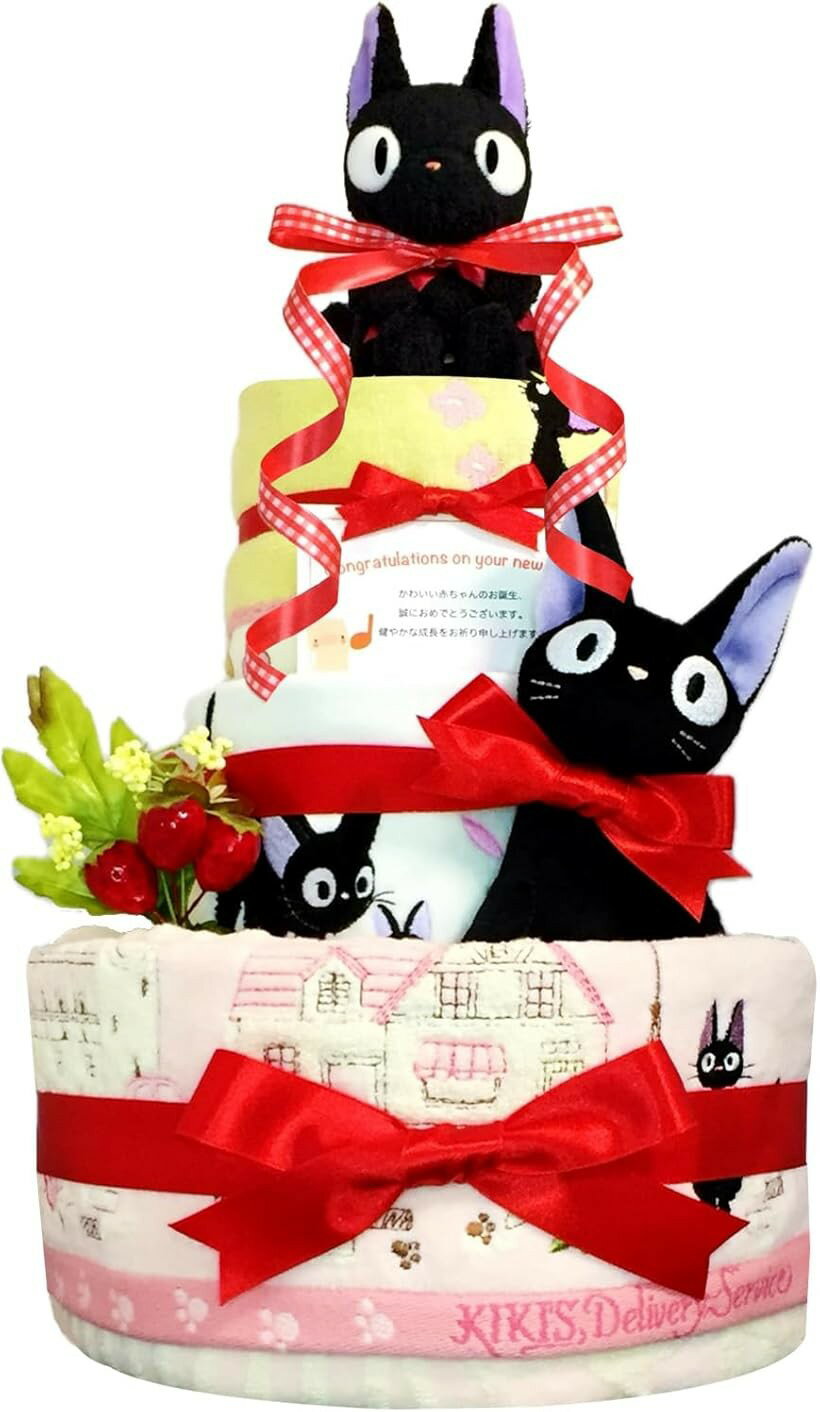 おむつケーキ 女の子 出産祝い 赤ちゃん 誕生日 ベビーシャワー ギフト 3段 Sサイズ jij4011 (ピンク, ご出産祝い・新生児用にオススメおむつサイズS)（楽天・ホリック）