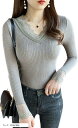 裏起毛 ニット レディース Vネック トップス セーター 長袖 レース プルオーバー フリーサイズ(カーキ, Free Size)