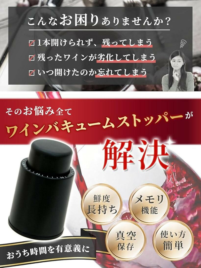 【楽天ランキング1位入賞】ワイン 栓 ワインストッパー 鮮度長くキープ 真空保存 酸化防止 キャップ 日付機能付 2個 3
