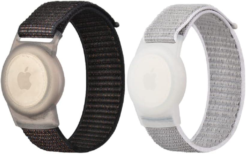 AirTag ケース 子供用 バンド エアタグ ブレスレット GPSトラッカーホルダー Apple 保護カバー 2色セット( ブラック+ホワイト)