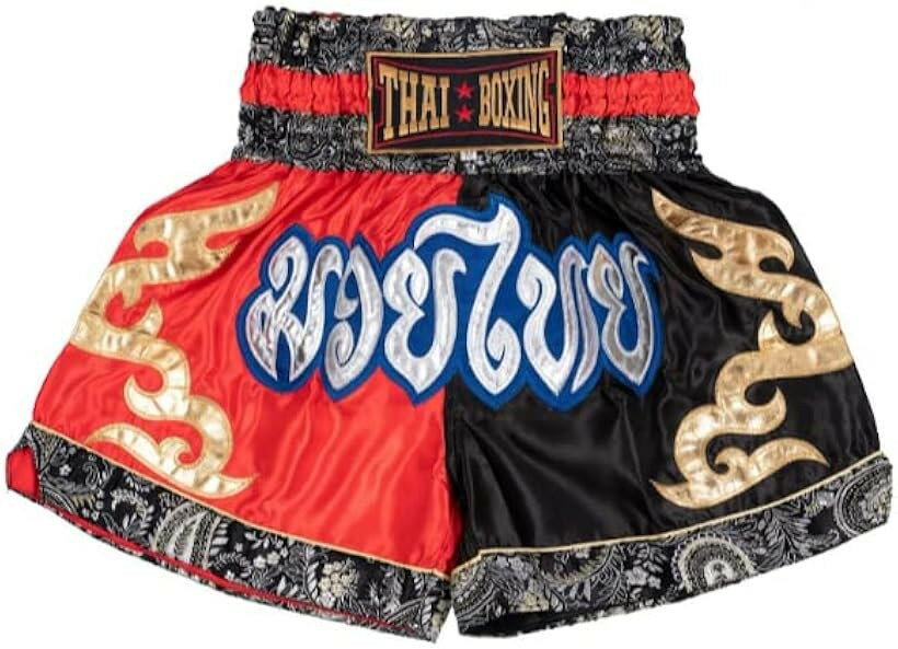 Thai Sawadee ムエタイパンツ キックボクシング トレーニング ジム 部屋着 男女兼用 サテン L レッドブラック (レッドブラック, L)