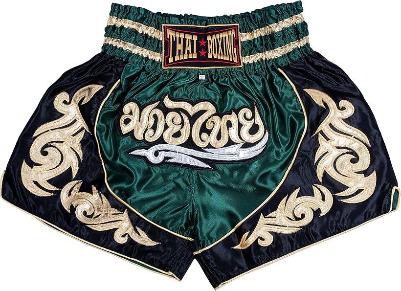 Thai Sawadee ムエタイパンツ キックボクシング 男女兼用 サテン L グリーン