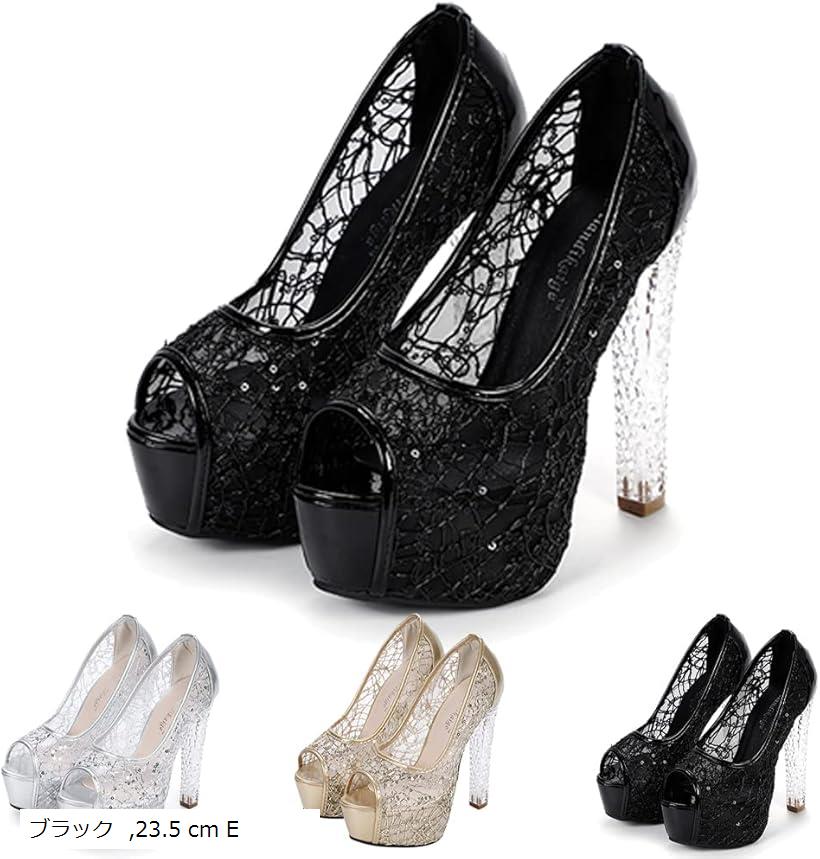 レディース サンダル オープントゥ ハイヒール ピンヒール 厚底 メッシュ パーティー おしゃれ 23.5cm 37 ブラック (ブラック, 23.5 cm E)
