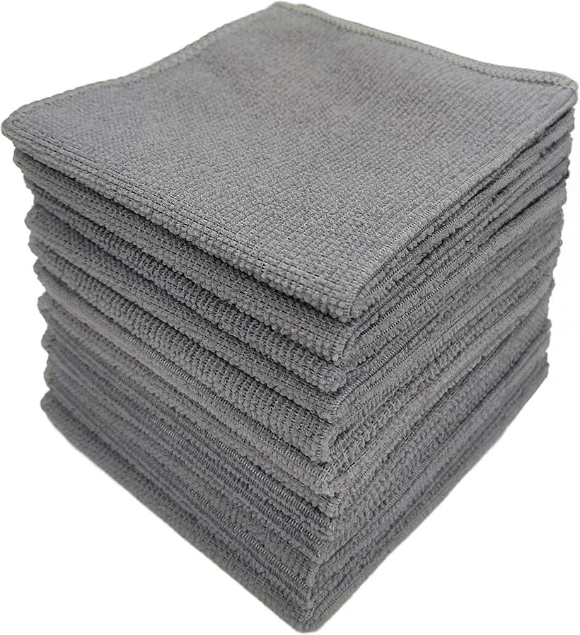 マイクロファイバークロス 12枚セット 吸水速乾 極細繊維 クリーニングクロス 掃除用 多用途 洗車 キッチン 窓 家中の掃除に (グレー, 約24x24cm)