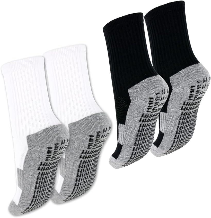 サッカー ソックス ジュニア スポーツ 滑り止め 足首サポート 子供 キッズ 靴下 (黒・白2足セット, 19cm〜24cm)