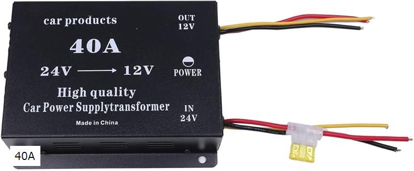 DCDC コンバーター 電圧 変換器 24V＞12V 変圧器 デコデコ ヒューズ付 過電圧保護 バックアップ 機能付 大型車 トラック 40A (40A)