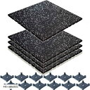 ジム マット トレーニング フィットネス フロア 床(4枚+連結部品12個セット, 50cmx50cm 20mm厚)