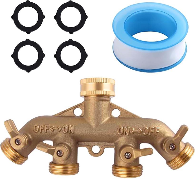 散水コネクタ 4 つの方法頑丈な真鍮の庭 ホーススプリッター 4分岐蛇口 ホース分岐コネクタ 散水パーツ 配管継手 分岐止水栓 散水バルブ 水道 (銅, 4ウェイ)