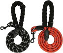 犬用リード 2本セット スポンジハンドル ロープ 1.5m 散歩 訓練 反射糸 レッド＆ブラック( レッド＆ブラック, ワンサイズ)