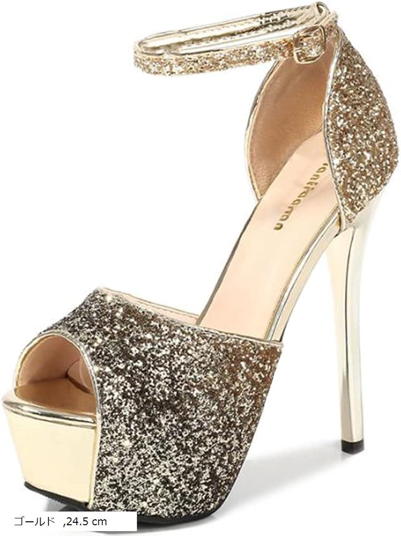 ハイヒール ピンヒール シューズ レディース 24.5Cm(ゴールド, 24.5 cm)