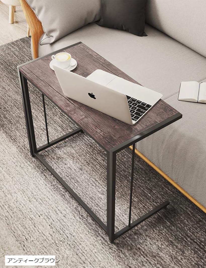サイドテーブル 折りたたみテーブル 幅80x奥行40x高さ65cm ソファーサイドテーブル 工具不要 アンティークブラウン (アンティークブラウン)