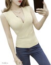 レディース リブニット トップス ノースリーブ 半袖 Vネック カシュクール tシャツ カットソー (アイボリー, Free Size)