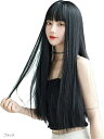 ウィッグ ロング ストレート かつら ぱっつん コスプレ ネット付属(ブラック)
