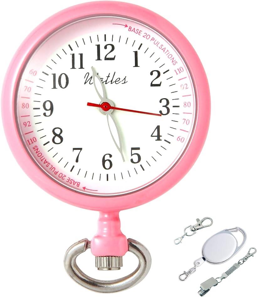 ナースウォッチ 懐中時計 日本製クォーツ&電池 逆さ文字盤 電池交換可 蓄光 Pink (ピンク)