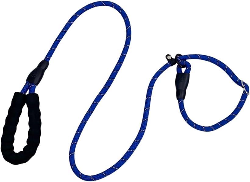 犬用 スリップリード 引っ張り防止 躾 訓練 お散歩 首輪 一体型 ペット用 ロープ トレーニング( ブルー, 8mm)