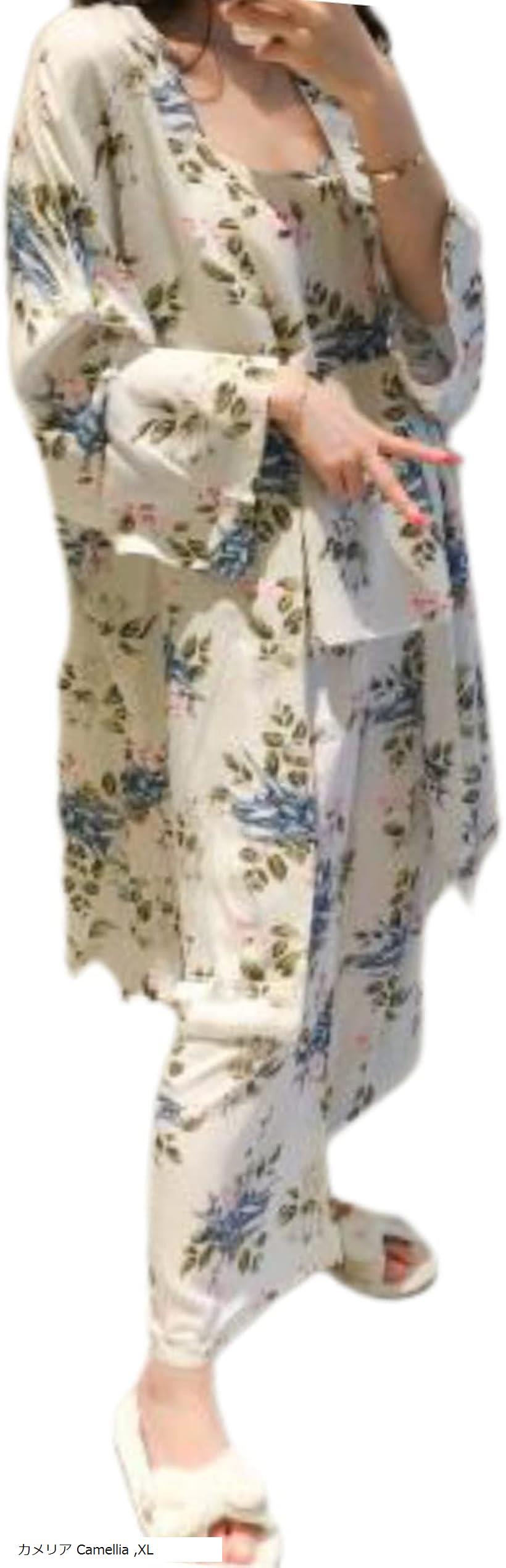 クローブキューブパジャマ ボタニカル柄 レディース ルームウェア キャミソール 付き 3点セット (カメ..