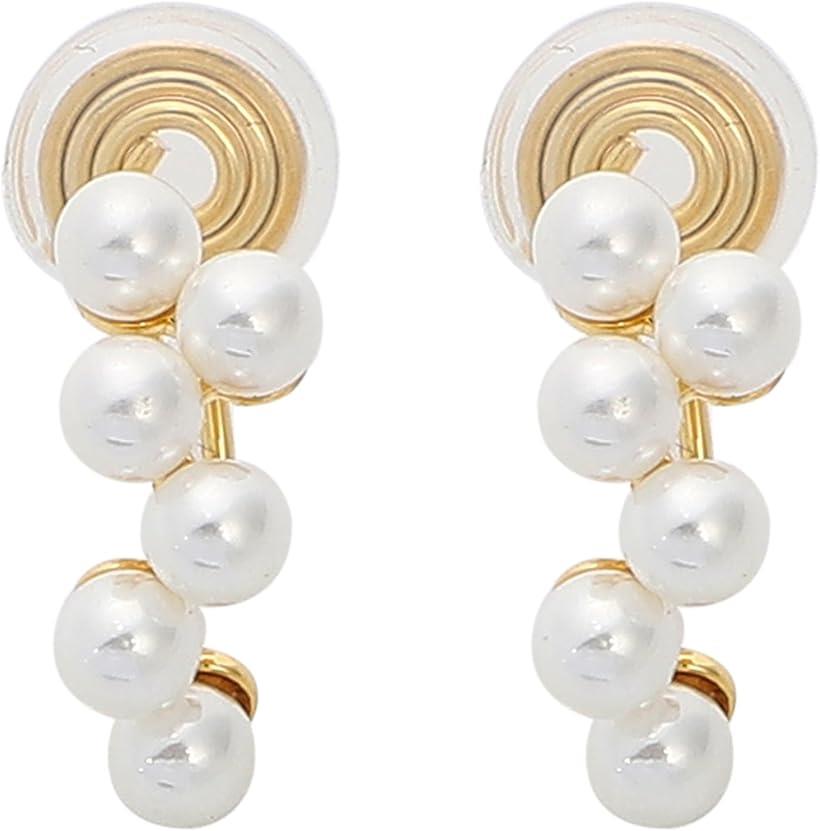 パール イヤリング レディース フェイクピアス (ゴールド＆パールホワイト)