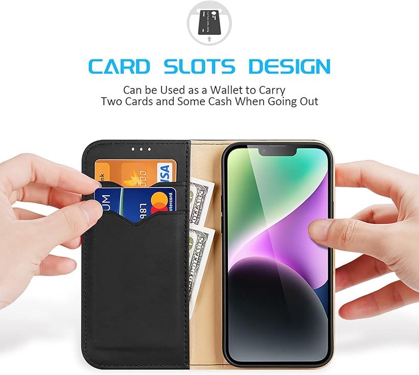 iPhoneケース 手帳型ケース PUレザー カード収納 スタンド機能 14/ 13 ブラック (ブラック, iPhone 14)