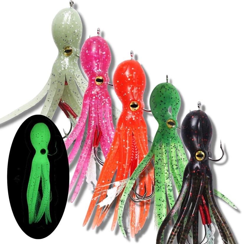 タコベイト3連フック ガチダコ ルアー ジグヘッド ワーム ショアジギング インチク タイラバ 釣り(夜光＋ピンク＋オレンジ＋グリーン＋ブラック)