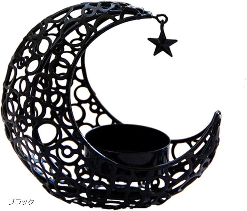 キャンドル ホルダー 月 アロマ ろうそく スタンド インテリア メタル 置物 照明 ブラック (ブラック)