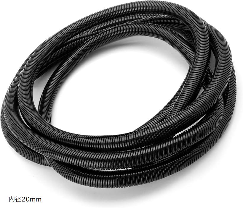 【楽天ランキング1位入賞】コルゲートチューブ ケーブル カバー 車 バイク 配線 保護 収納 固定 結束 断線防止 スリット入り PA素材 耐熱(ブラック, 内径20mm)