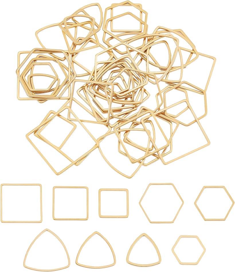 54個 3種 フレームパーツ 空枠 チャーム 三角 正方形 六角形 ゴールド 304ステンレス アクセサリーパーツ ハンドメイド資材 手芸 クラフト用品( ゴールド-3種-54個, 3サイズ)