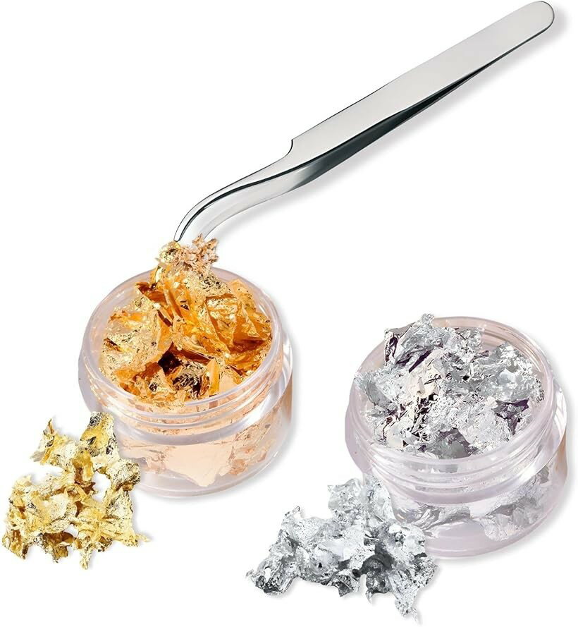 ヘア用 ネイル レジン ハンドメイド ピンセット付き ステンレス製 つけまつ毛 束感まつ毛 クラフトシール (金箔、銀箔)