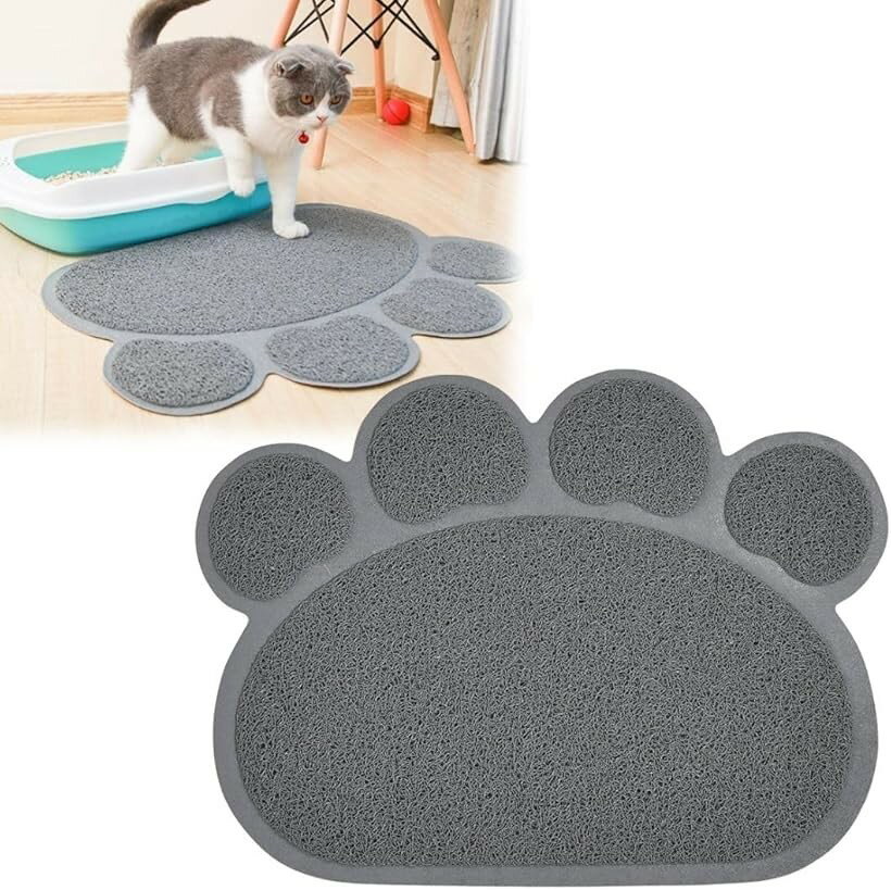 猫 砂取りマット 飛び散り防止 トイレ 食事マット 犬 ペットマット 洗える 滑り止め (グレー)