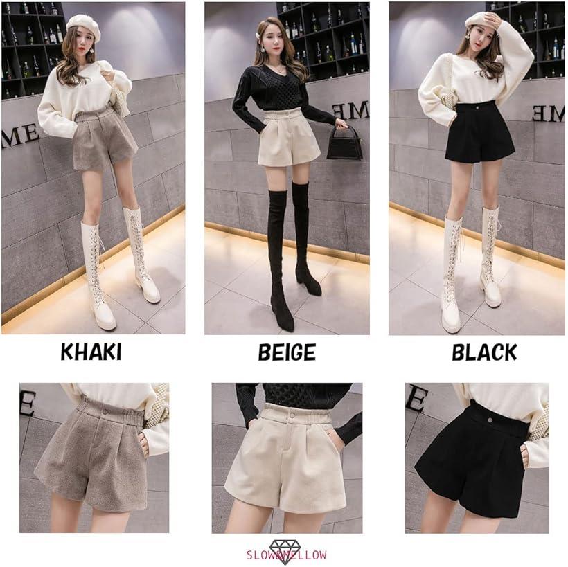 【楽天ランキング1位入賞】スロウアンドメロウショートパンツ ハイウエスト シンプル カジュアル フランネル調 キレイめ XL ブラック (ブラック, XL)