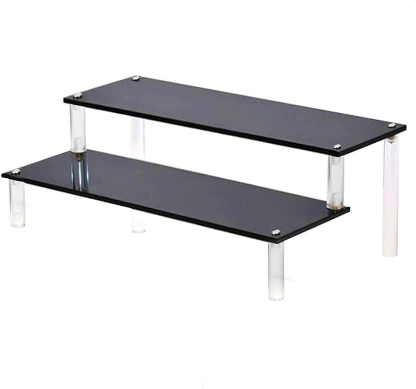 フィギュア ディスプレイ スタンド ステージ アクリル製 ひな壇 コスメ 時計 コレクション ブラック：2段 幅30cm(ブラック, 2段 幅30cm)