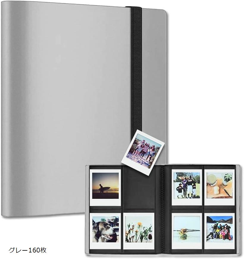 チェキ アルバム ケース ポラロイド 収納 おしゃれ スリム ファイル チェキ帳 グレー160枚