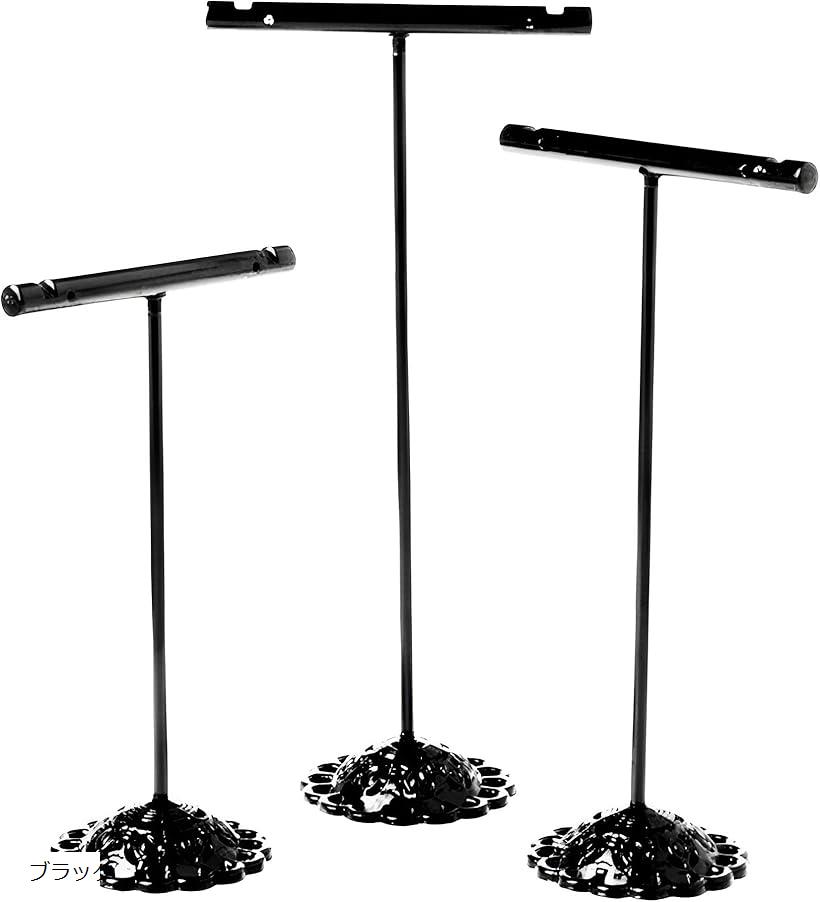 ピアススタンド T字 3個セット 撮影用 イヤリング 時計 高さ違い ディスプレイスタンド アクセサリースタンド(ブラック)