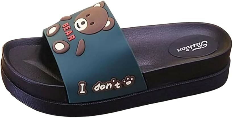 Shoes - アスペルシオ かわいい くま 厚底 サンダル レディース かかとなし スライドサンダル つま先なし M グリーン (グリーン くまちゃん, M)