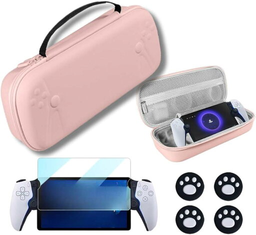 PS Portal用 4in1 アクセサリーセット収納ケース + 強化ガラスフィルム 親指保護カバー2セット 耐衝撃・防水・持ち運び便利PSポータル専用(ピンク) PS Portal用 4in1 アクセサリーセット収納ケース + 強化ガラスフィルム 親指保護カバー2セット 耐衝撃・防水・持ち運び便利PSポータル専用(ピンク)