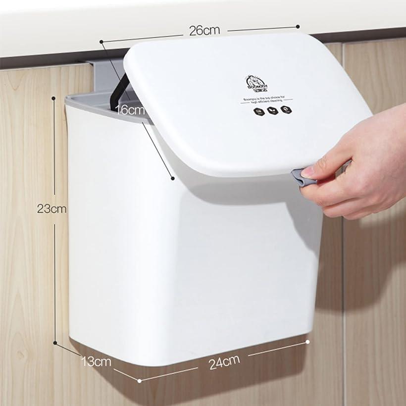 壁掛けゴミ箱 フタ付きゴミ箱 吊り下げゴミ箱 7L 大口径 スライド式 ごみ入れ板付き (ホワイト, 7L) [2]