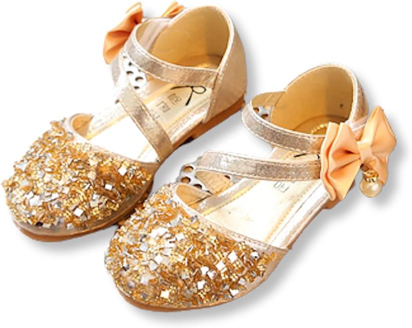 キッズ シューズ フォーマル 女の子 靴 子供 リボン 発表会 入学式 卒園式 結婚式 ドレス 18cm( ゴールド, 18.0 cm)