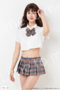 女子高生 コスプレ Tショーツつき コスチューム 半袖 チェック リボン ミニスカート (オレンジ)