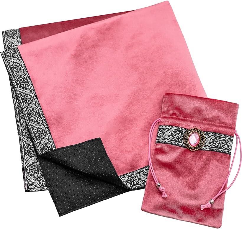 【楽天ランキング1位入賞】タロットクロス 滑り止め付き 大判 ベルベット タロットカード オラクルカード 初心者 65cmx65cm ピンク (ピンク, タロッ...